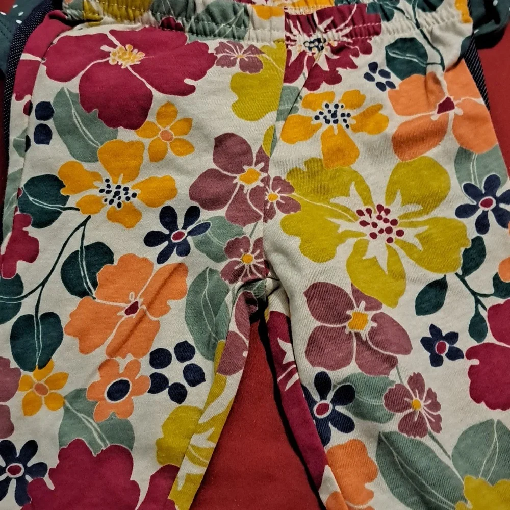 4pc Carter's Baby Floral Cup Shirt & Floral Pants, Green Dots Top & Jean Pants